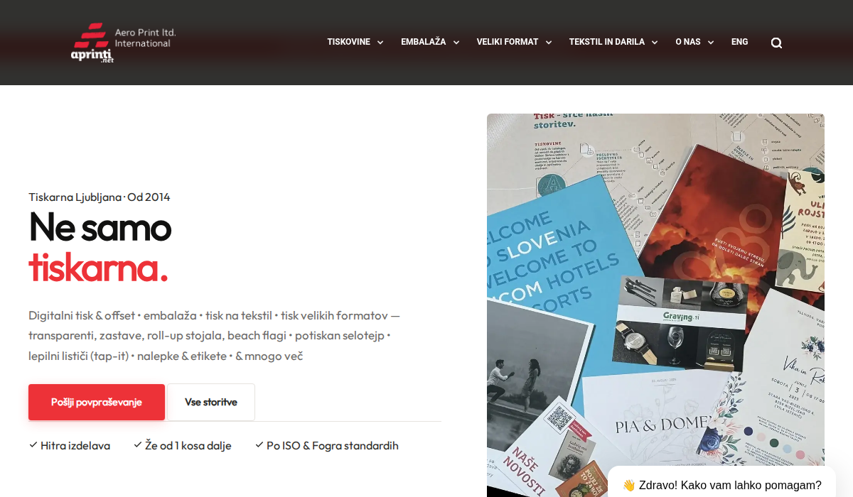 Tiskarna, ki razume posel: zakaj je pravi print partner vrednost, ne strošek 2 Posnetek zaslona spletne strani tiskarne Aero Print
