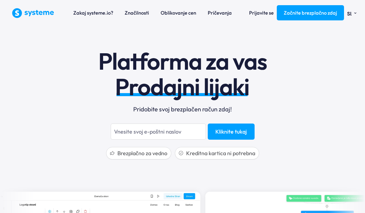 Systeme.io: spletna stran, emaili, spletna trgovina in funnel — v enem sistemu 2 Posnetek zaslona Systeme.io platforme