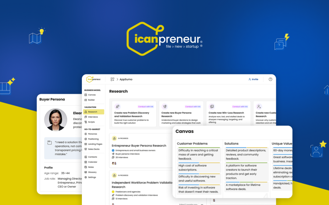 Domov managerka 42 Icanpreneur: AI orodje za validacijo startup ideje — AppSumo LTD ponudba za $69